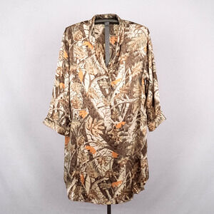 Cabela's 100% Silk Women's Camo Sleep Shirt Night Gown Size XL Woodland Cabin